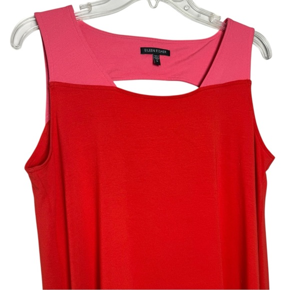 Eileen Fisher Colorblock Cutout Midi Dress Size Medium Red Pink - Picture 5 of 8